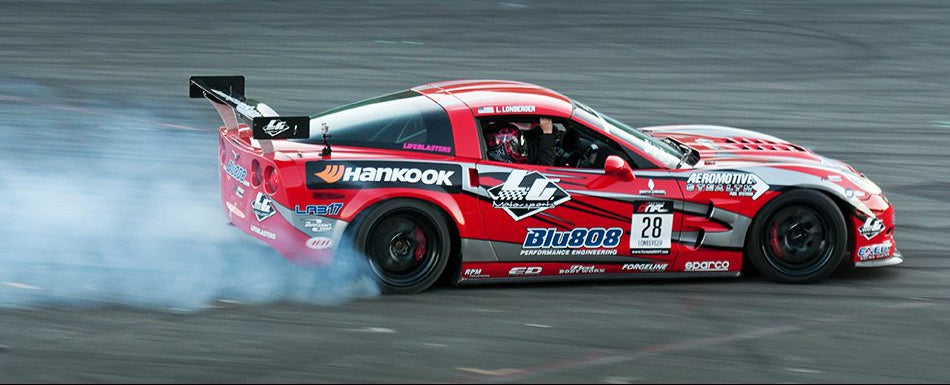 Blu808 Corvette drift race car with on a track Gen5 Camaro for professional level motorsports